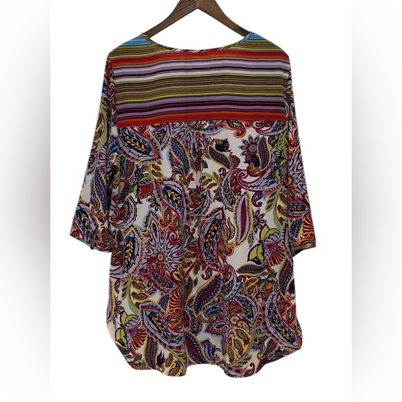 Fig and Flower Boho Flowy 3/4 Sleeve Tunic Top Paisley/Stripe Pattern size 2x - Picture 7 of 7